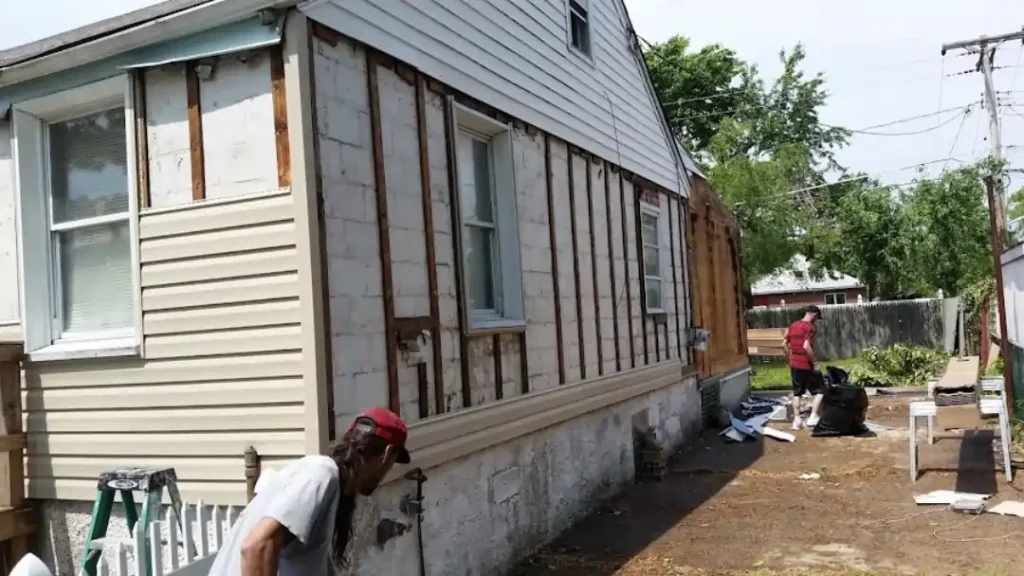 MSD Contractors - Siding installation in progress with contractors working