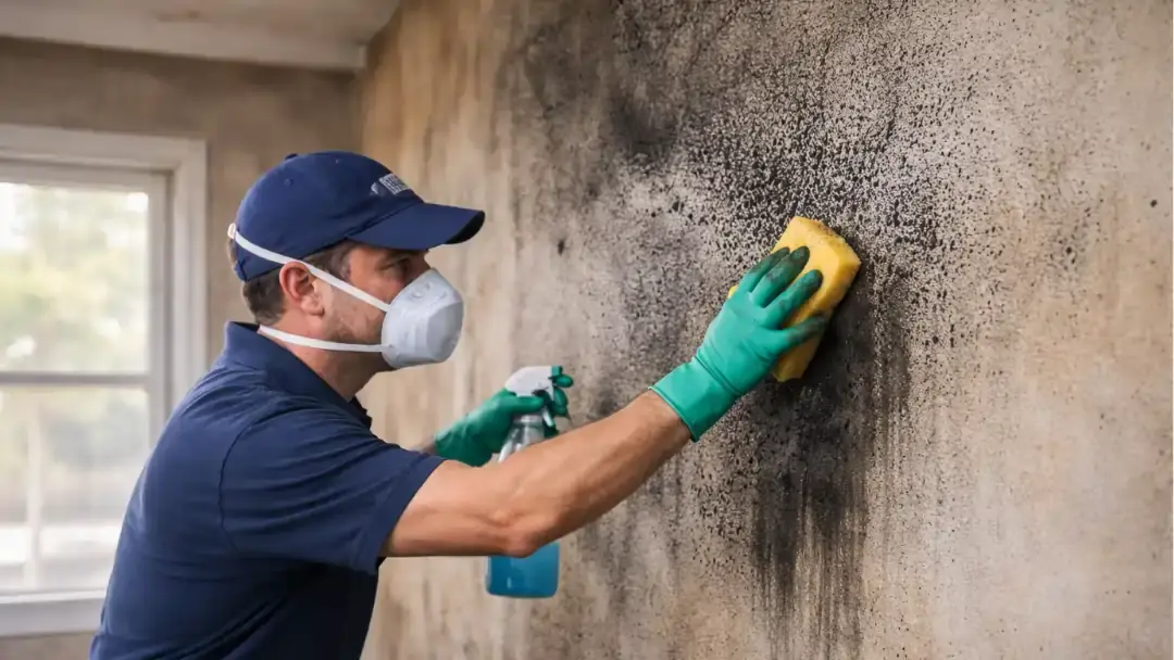 Smoke and soot cleanup in Baltimore with technician removing residue from walls to restore clean and healthy indoor air